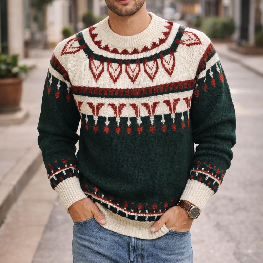 JCPenney Men’s Fair Isle Christmas Sweater Nordic Holiday Crew Neck Knit